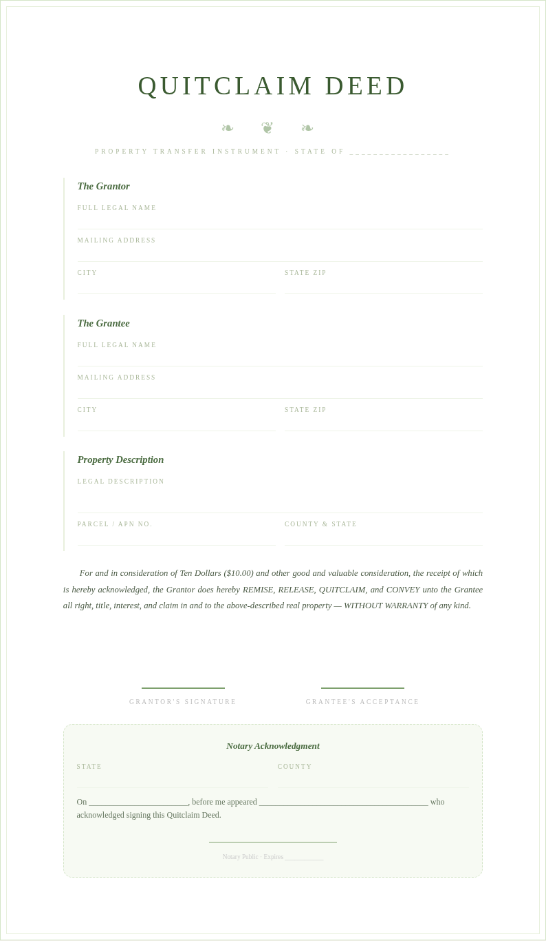 Botanical garden quitclaim deed